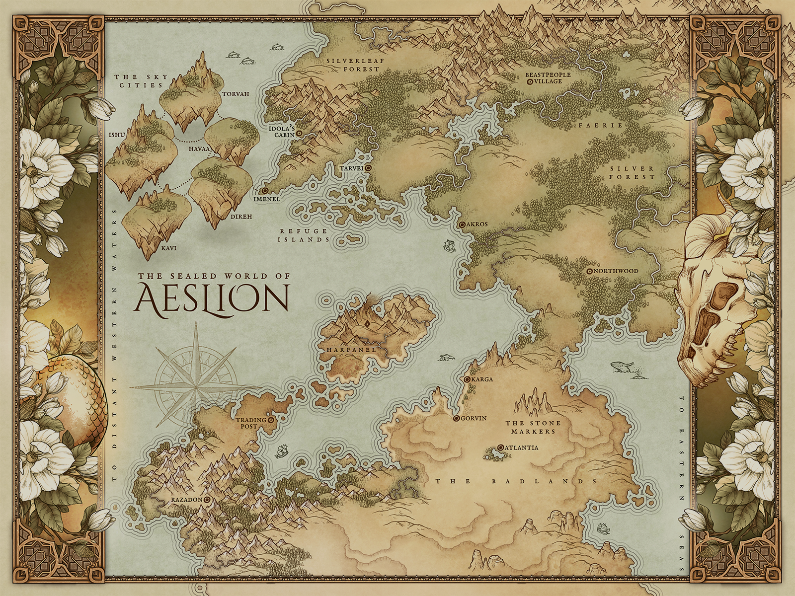 Map of Aeslion showing tavern locations